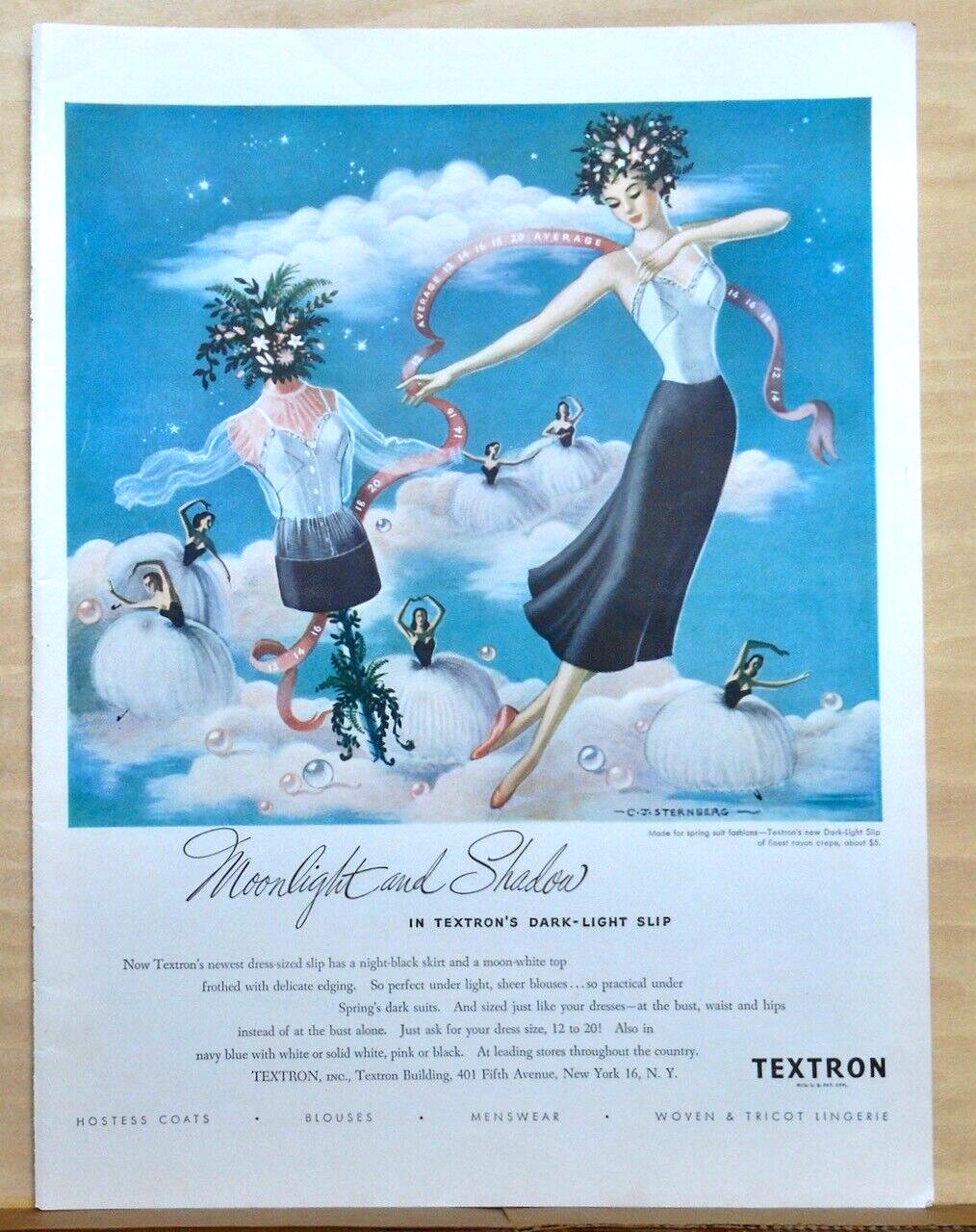 1948 magazine ad for Textron – Moonlight and Shadow, art by C.J. Sternberg