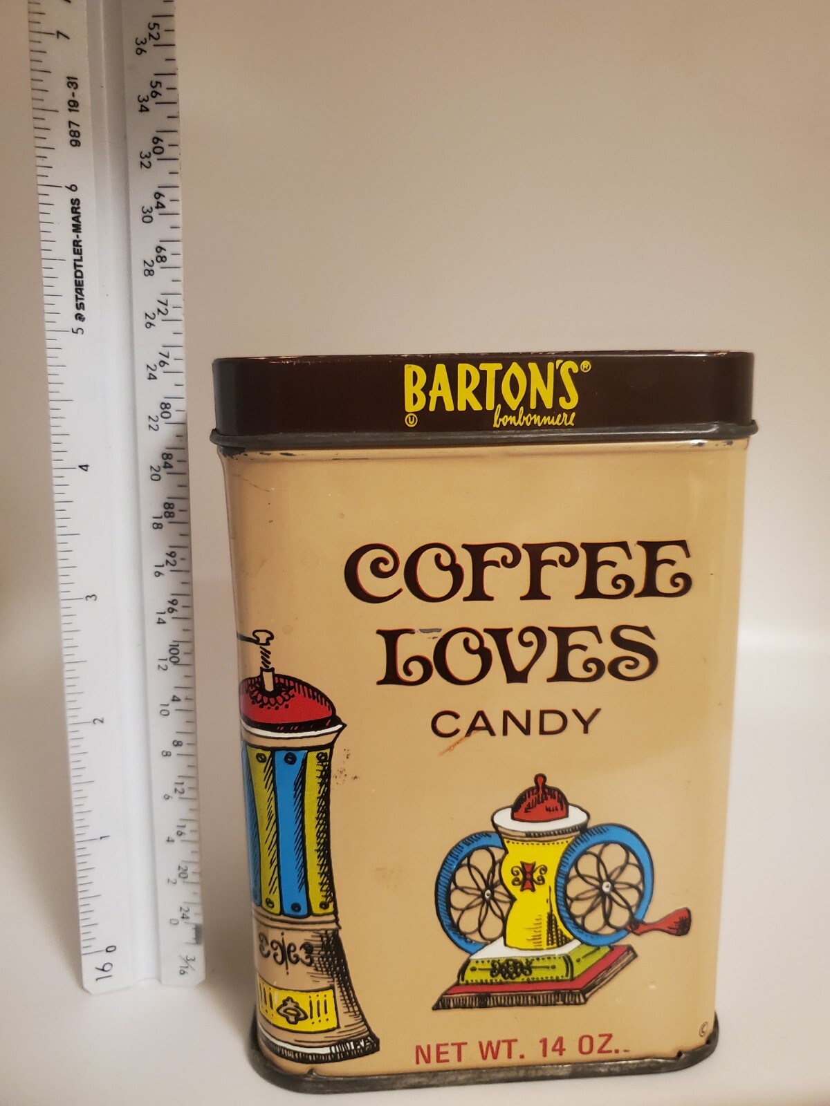 Vtg BARTON’S COFFEE LOVES Candy BONBONNIERE TIN CAN Brooklyn New York.Good cond