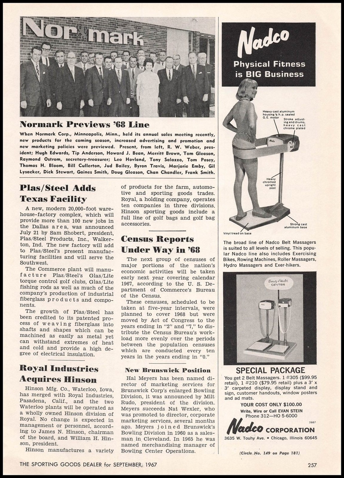 1967 Nadco Corp. Chicago Photos Belt Massager Exercise Machines Vintage Print Ad