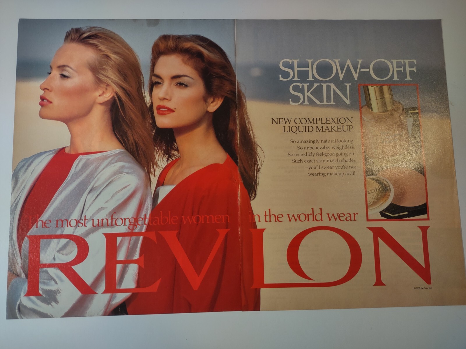 Vintage Print Advertisement 1990s Revlon New Complexion Liquid Makeup Two Page