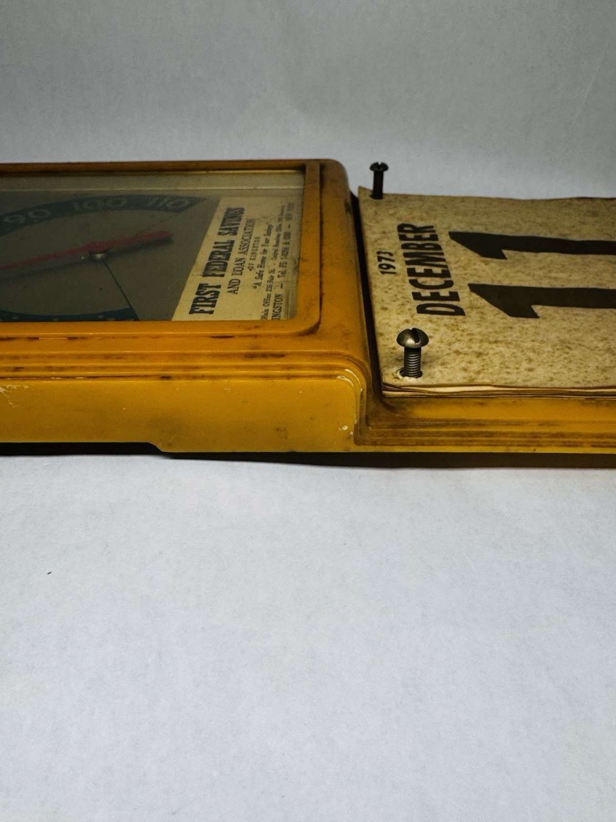 VTG. 1973 Thermometer / Calendar Art Deco Brown & Bigelow USA First Federal