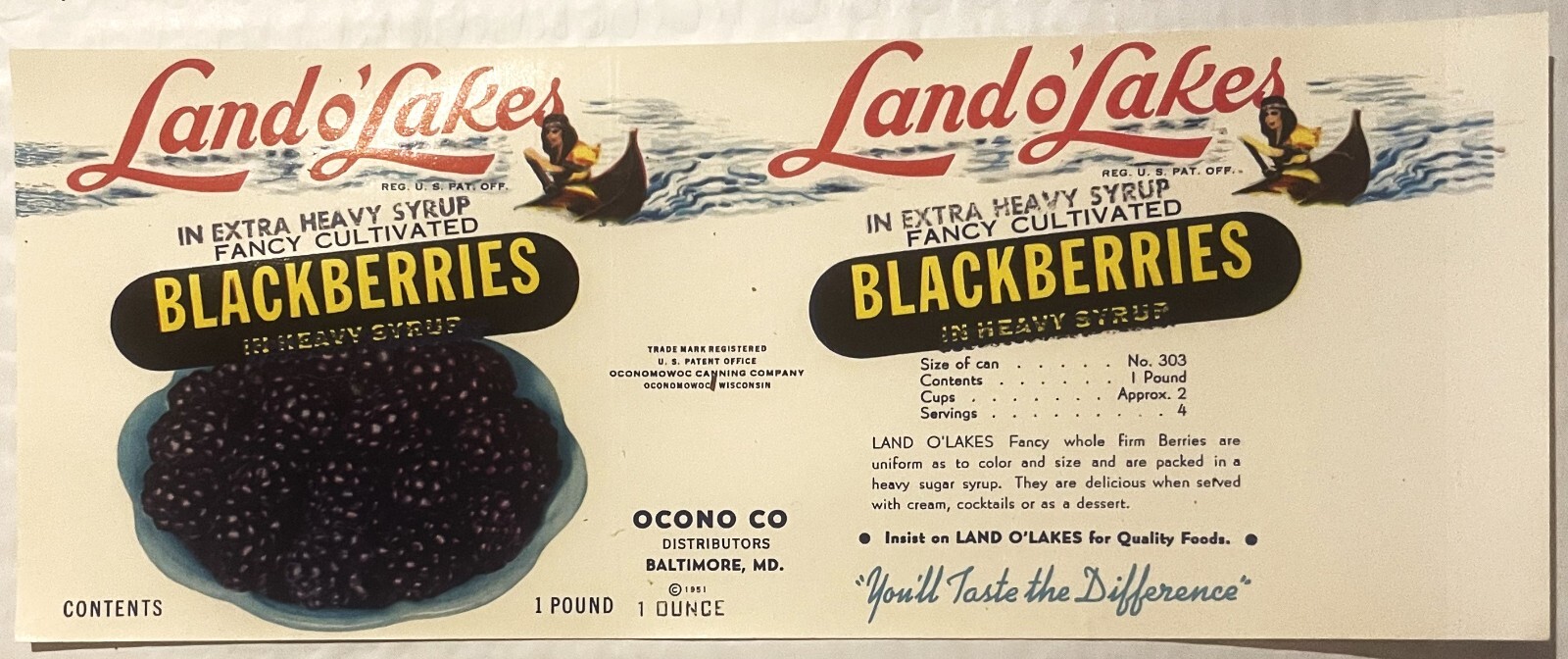 Rare Antique Vintage 1950s Land O’ Lakes Can Label, Baltimore MD, RIP Icon Mia!