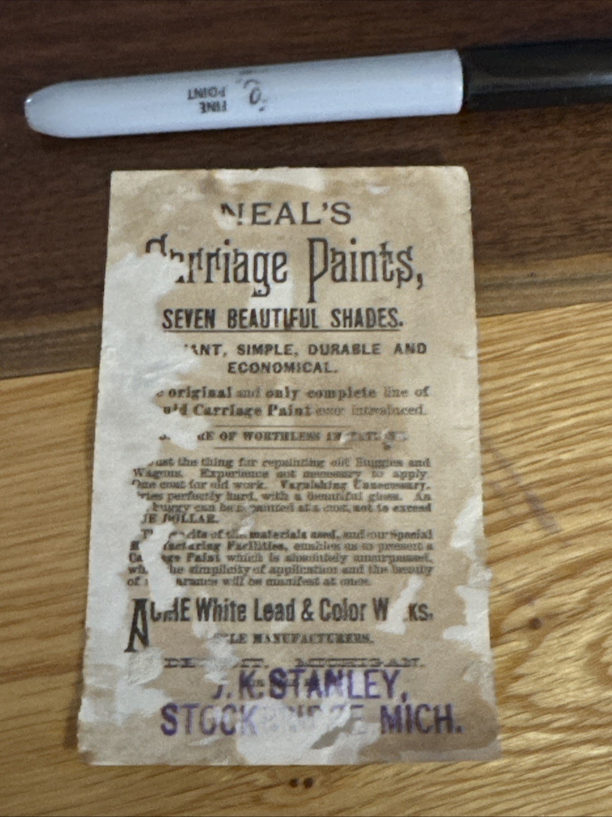 J. K. Stanley Trade Card-Carriage Paints-Stockbridge, MI. V134