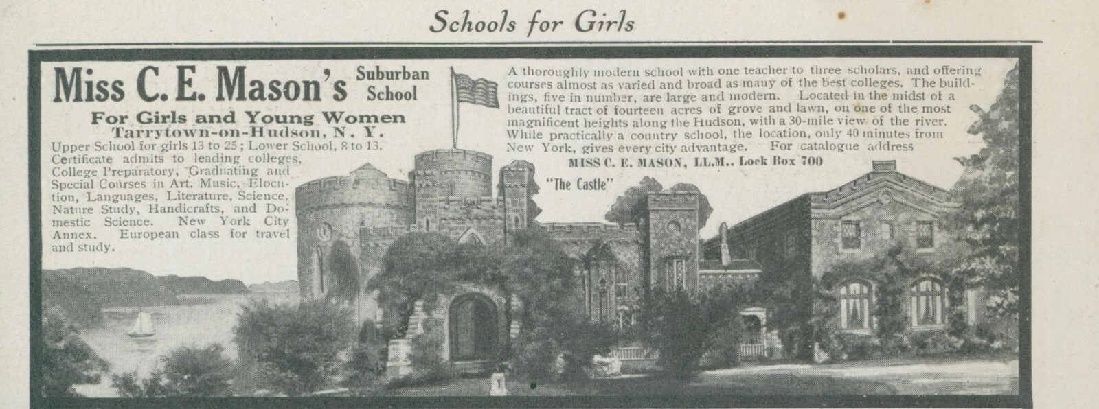 1912 Miss C E Mason’s School Young Women Tarrytown On Hudson NY Vtg Print Ad CO4