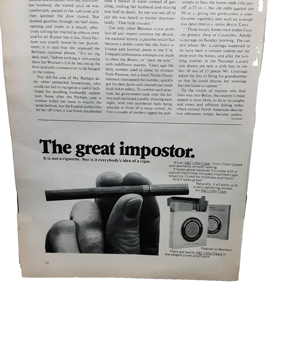 1972 A&C Little Cigars The Great Imposter Original Print Ad Vintage 70s