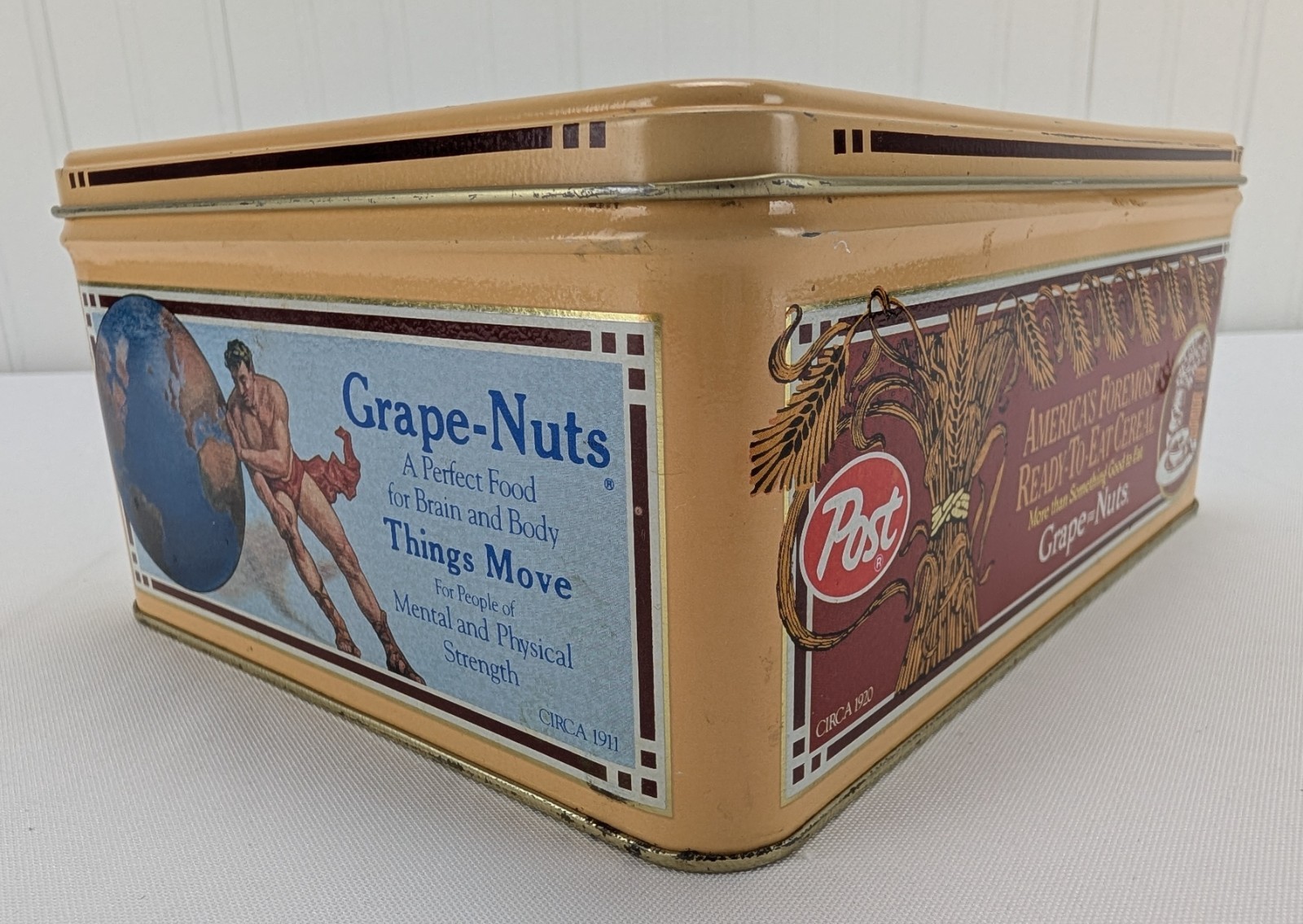 Post Grape Nuts Metal Tin Vintage Replica General Foods Storage Home Display