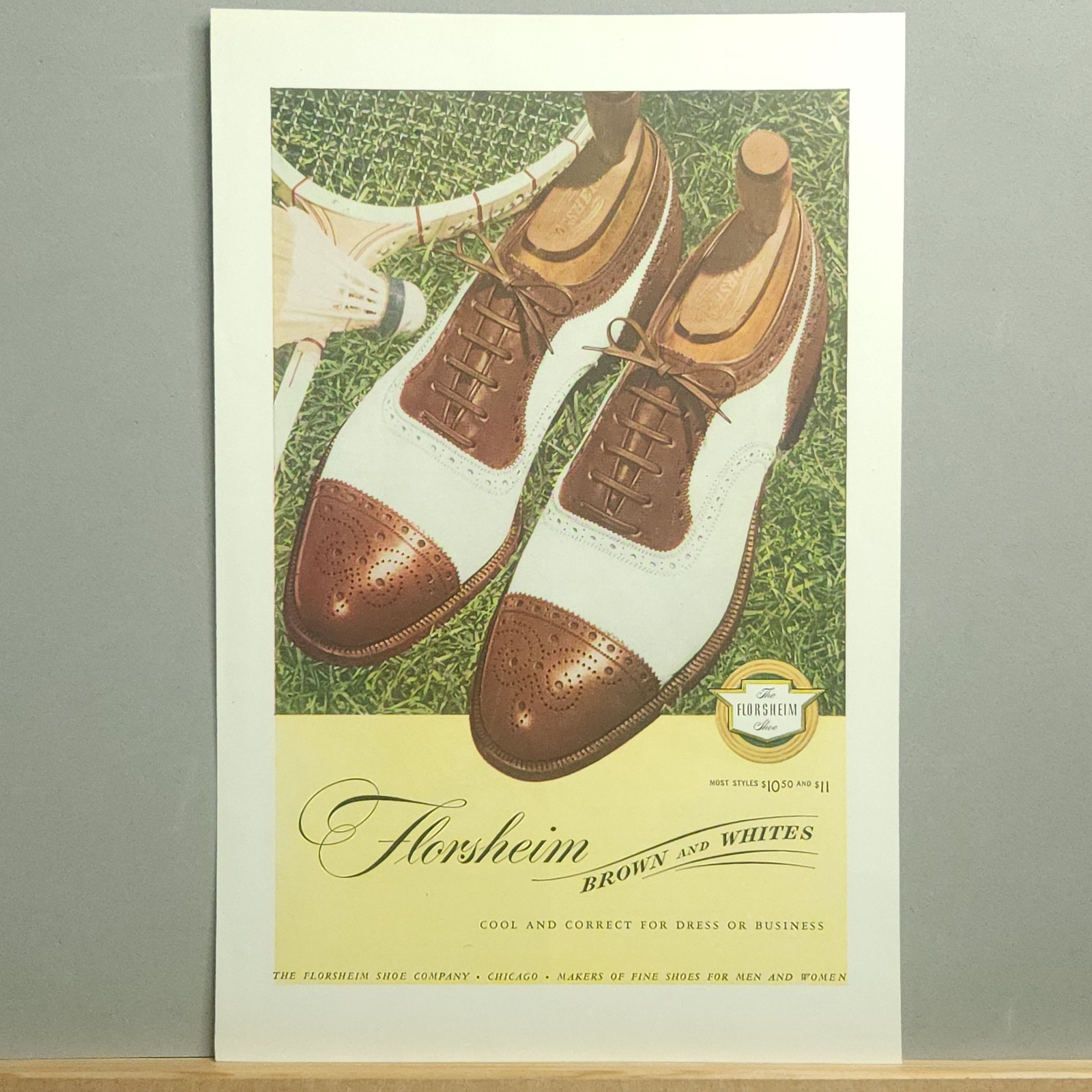 1946 Florsheim Brown and Whites Shoes Print Ad for Dress or Business