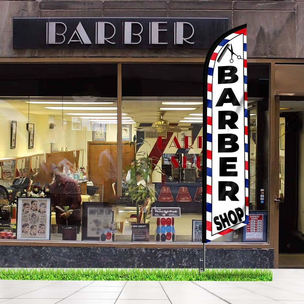 Barber Shop (White) Feather Flag Eye Catching Banner Sign for Business and Marke