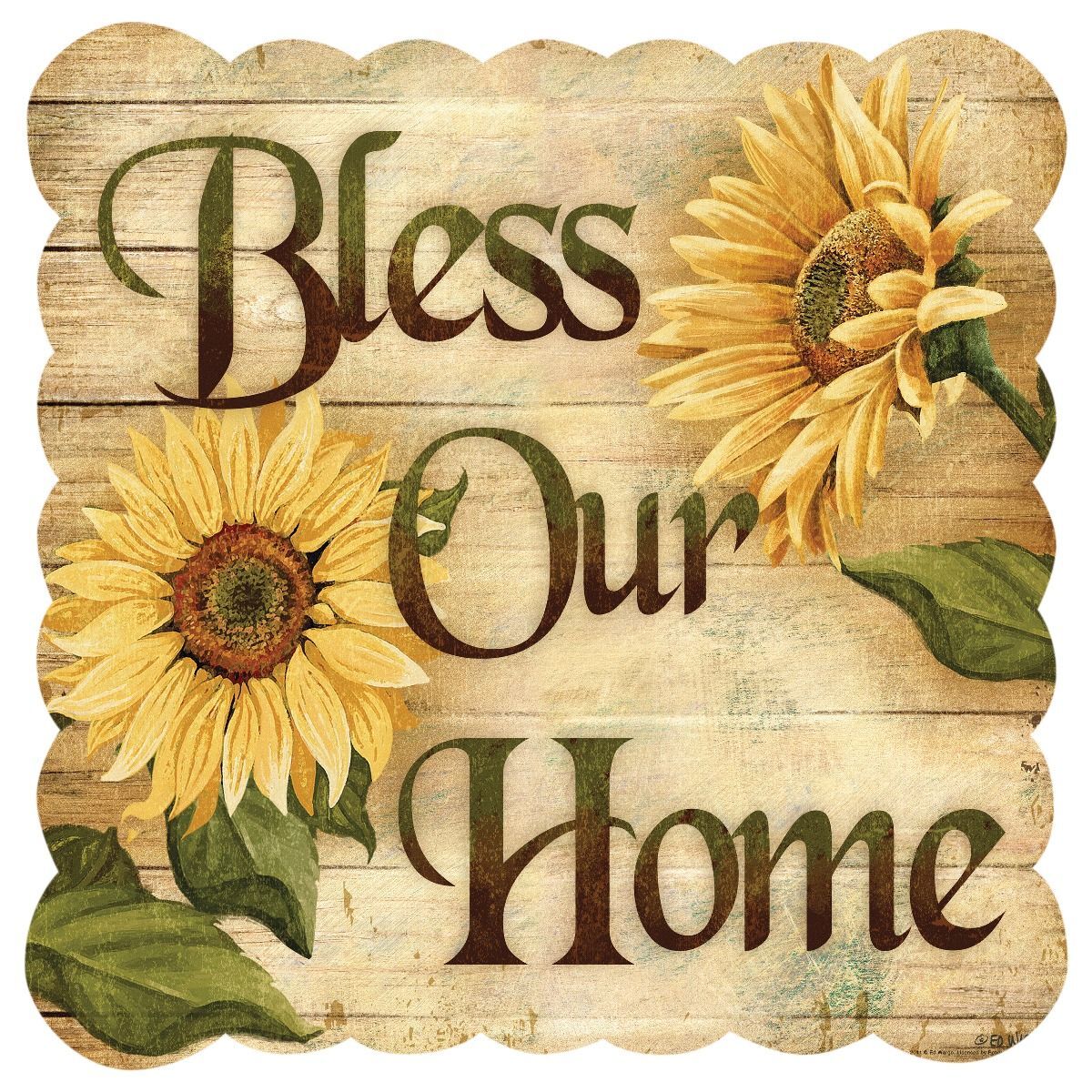 BLESS OUR HOME SUNFLOWERS 16″ HEAVY DUTY USA MADE METAL FLORAL HOME DECOR SIGN