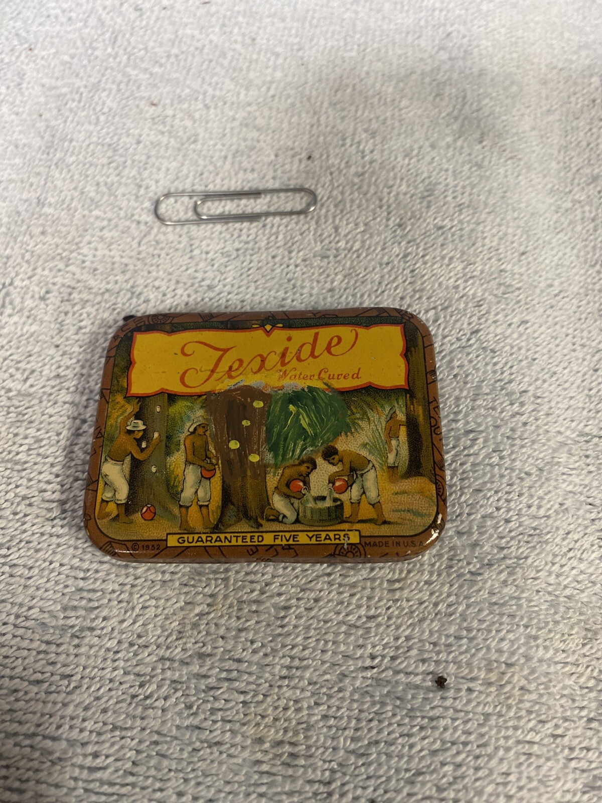1920 TEXIDE Liquid Latex WATER CURED PROPHYLACTIC CONDOM graphic ADVERTISING TIN