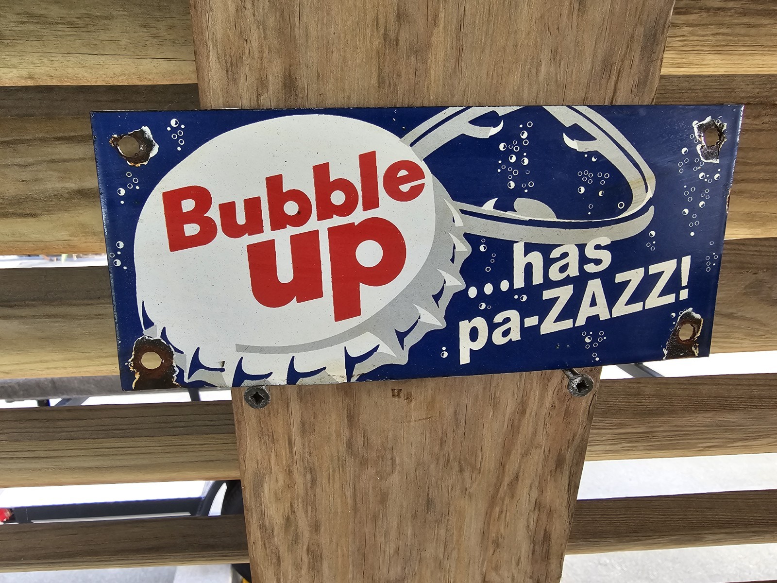 VINTAGE BUBBLE UP LEMON LIME SODA POP PORCELAIN SIGN 8″ X 3.5″