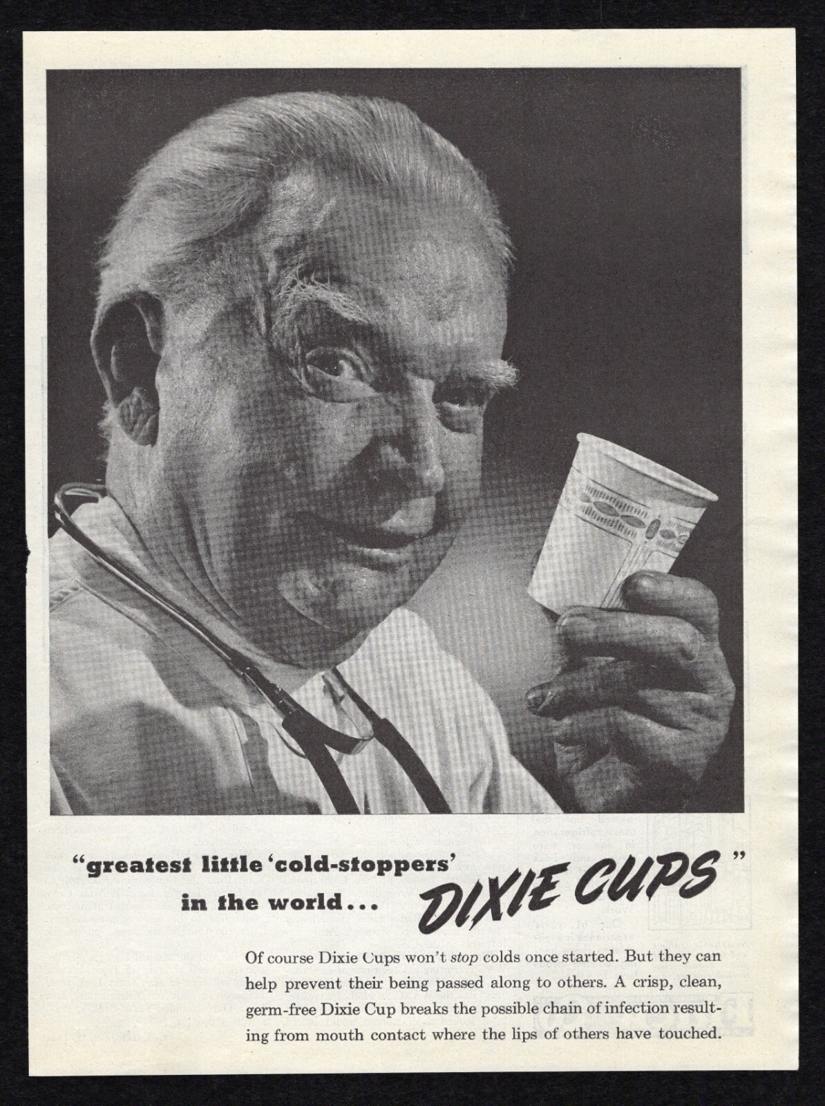 1944 Dixie Cups Greatest Little Cold Germ Stoppers In World Crisp Clean Print Ad