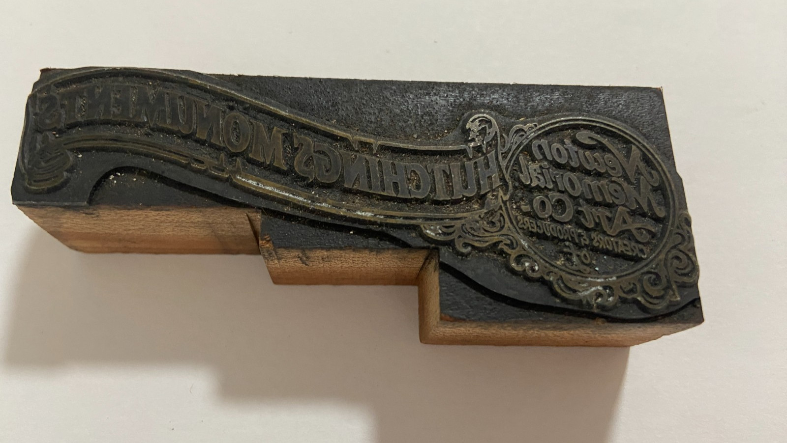 Vtg Printing Letterpress Printers Block Wood Metal NEWTON MEMORIAL MONUMENTS