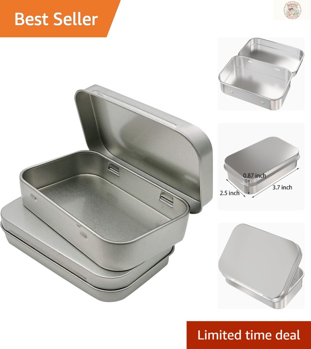 Compact Silver Storage Tins – 2PC Hinged Metal Containers for Crafts & More