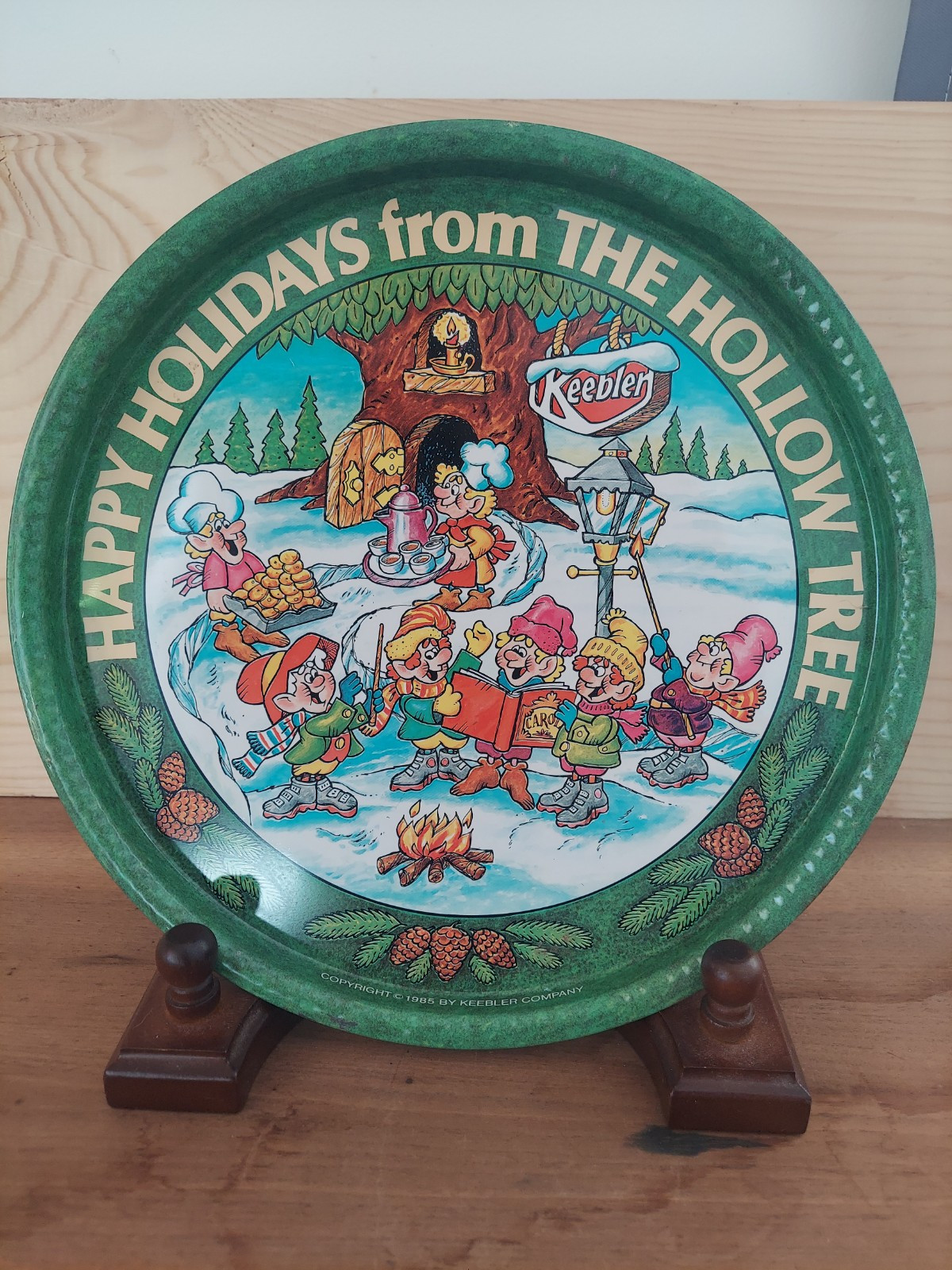 Vtg Keebler Company Happy Holidays From The Hollow Tree 10.5″ Tray Tin 1985