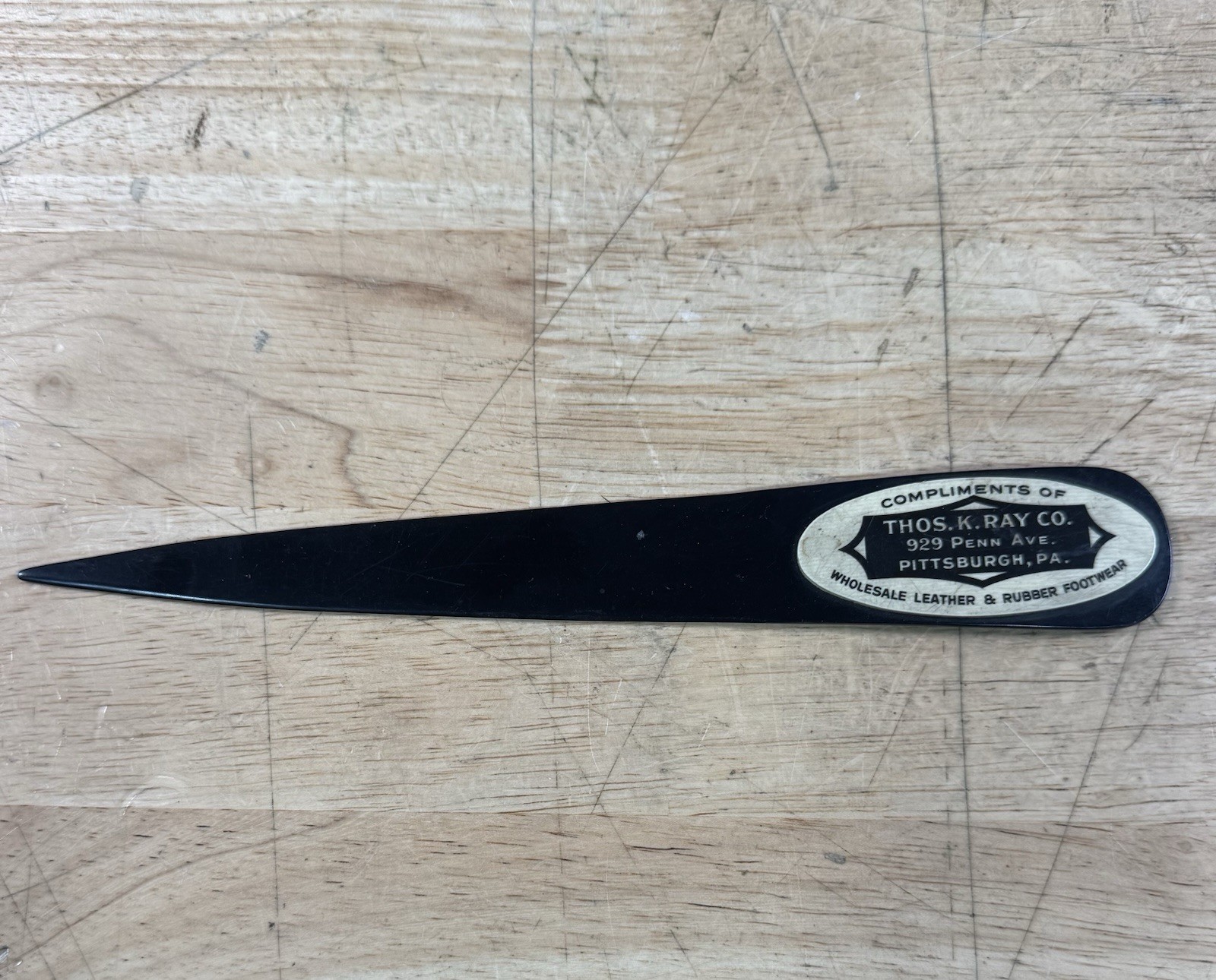 Vintage Estate Fresh Advertising Letter Opener Thos. K. Ray Co. Pittsburgh, PA
