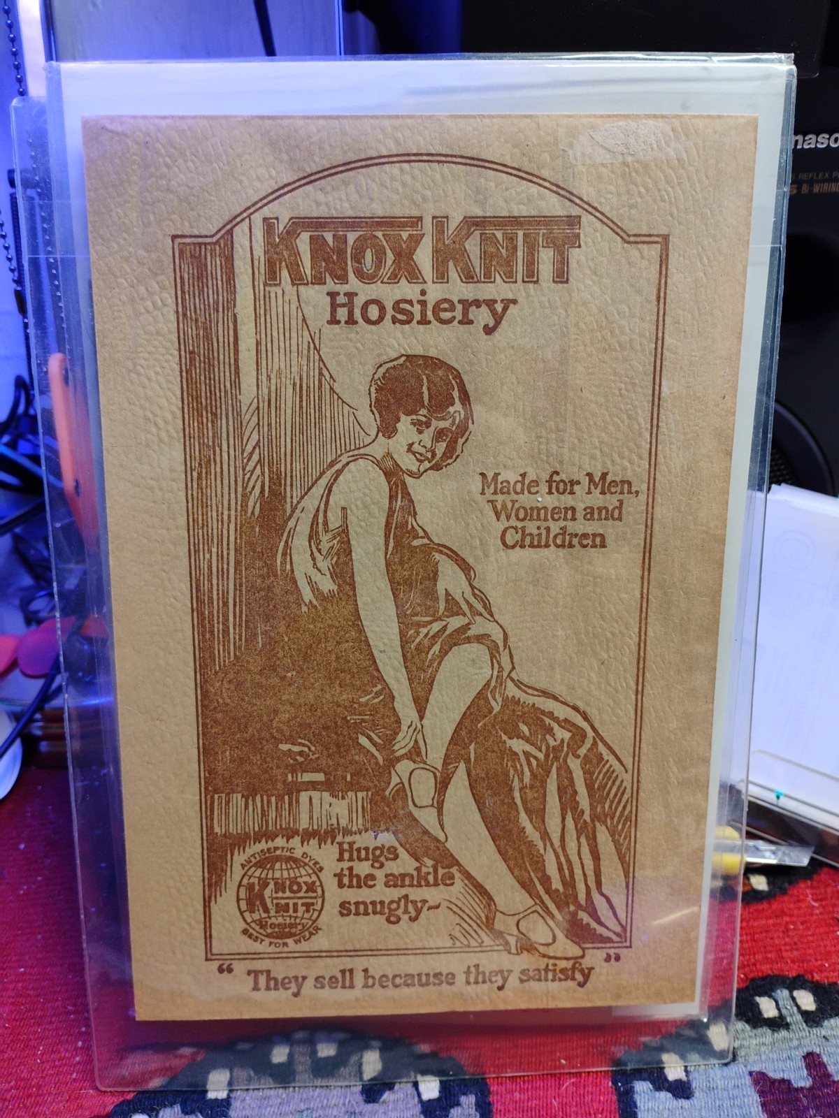 Vintage Advertising Sleeve for “Knox Knit Hosiery” w/ Sizes on the Back *