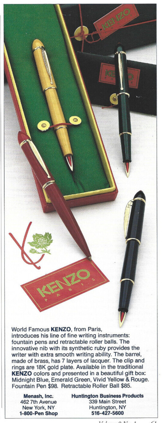 1994 Kenzo Fine Writing Instruments in Blue Green Yellow & Rouge Print Ad