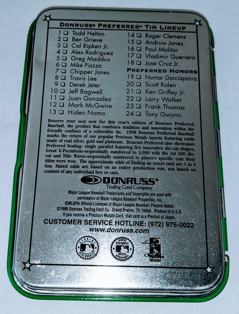 1998 Donruss Preferred Juan Gonzalez Green Collectors Tin