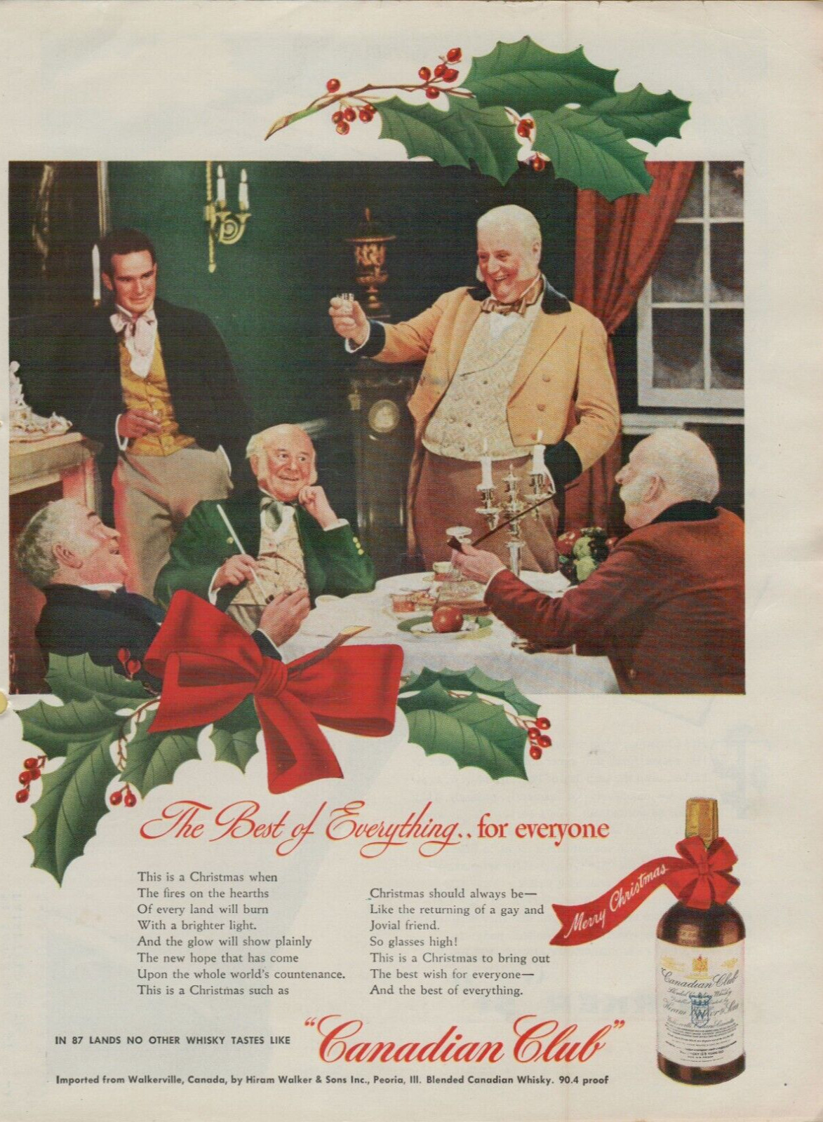 1945 Canadian Club Whisky Christmas Like a Jovial Friend Vintage Color Print Ad