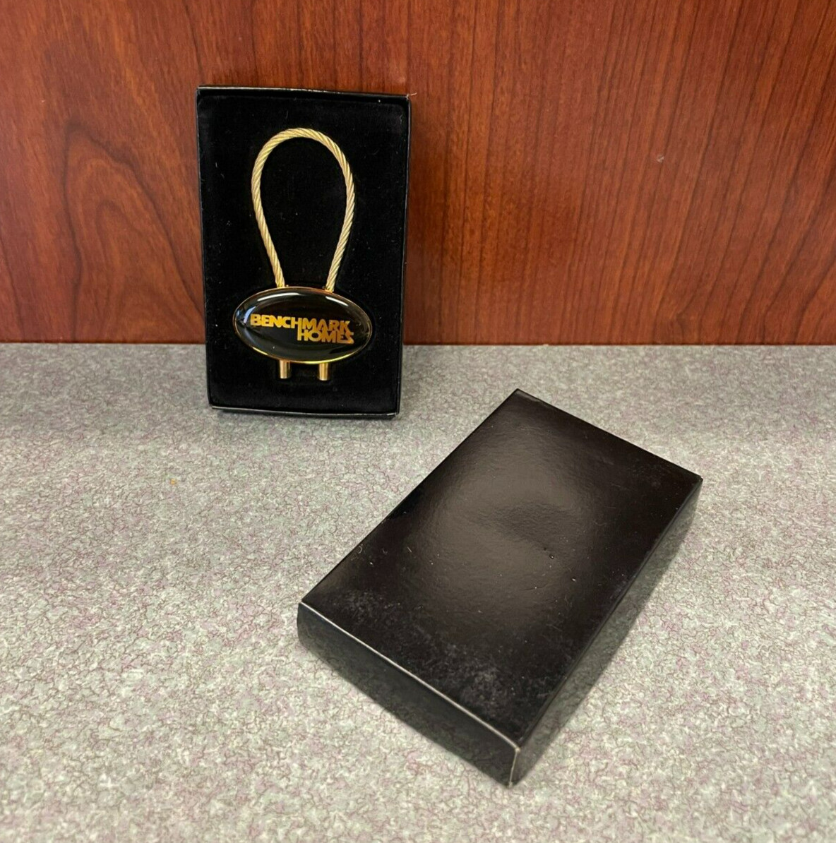 Benchmark Homes Key Fob Ring Clip Pendant in Box Reality Gold