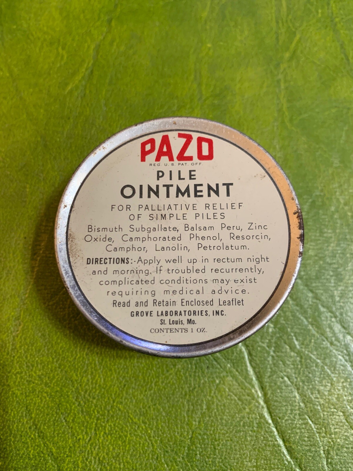 Vintage Pile Ointment VINTAGE TIN Hemorrhoid Rectum Balsam Peru Partially Full