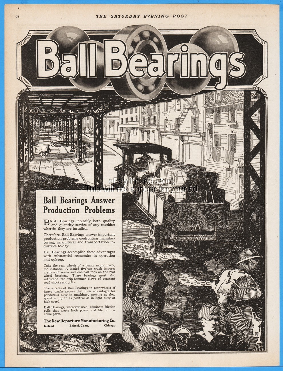 1920 New Departure Mfg Bristol CT Antique Truck Wooden Barrels Ball Bearings Ad