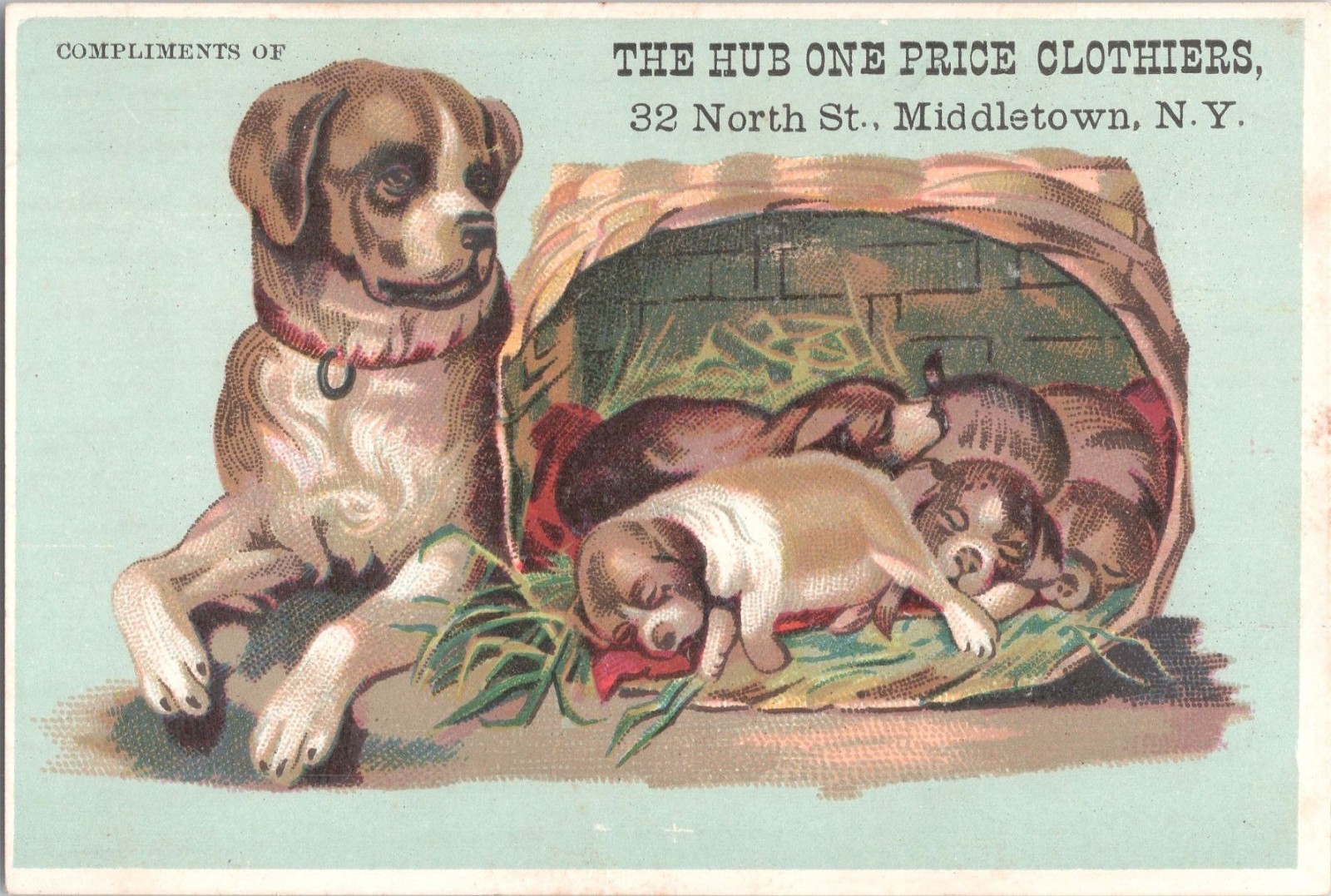 The Hub One Price Clothiers Middletown, NY – Puppies – Victorian Trade Card