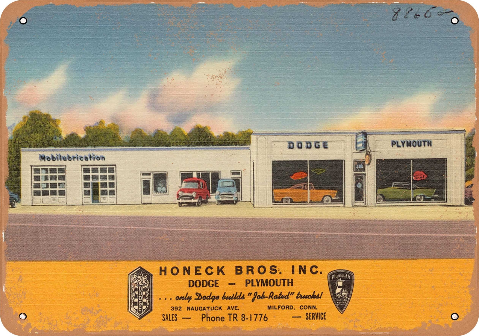 Metal Sign – Connecticut Postcard – Honeck Bros. Inc. Dodge –Plymouth u2026on