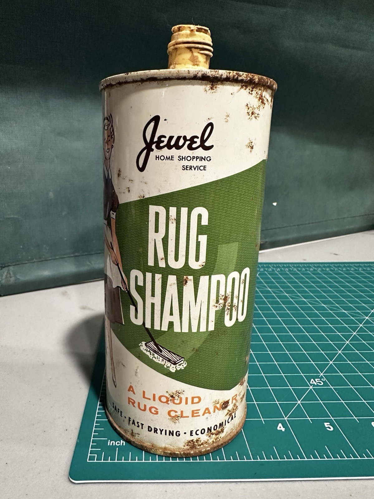 JEWEL TEA CO. RUG SHAMPOO CLEANER TIN LITHO BOTTLE CAN ADV BARRINGTON ILLINOIS