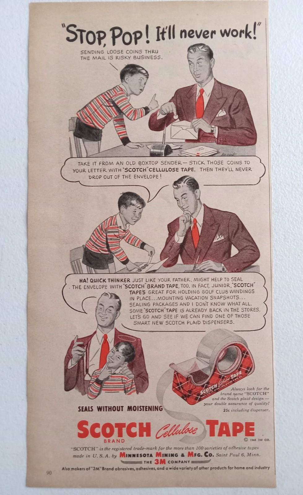 1946 Minnesota Mining & Mfg Co Print Ad 3M Scotch Brand Cellulose Tape Red Plaid