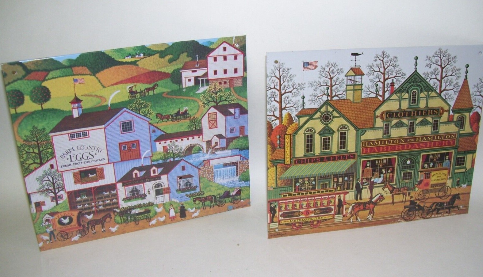 Early American Haberdashers Clothing and Food Store Metal Signs
