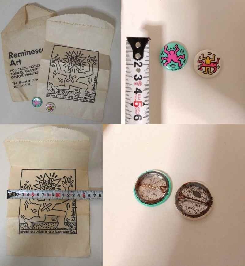 Keith Haring 2 can badges, vintage paper bag set New York pop shop 90’s Used