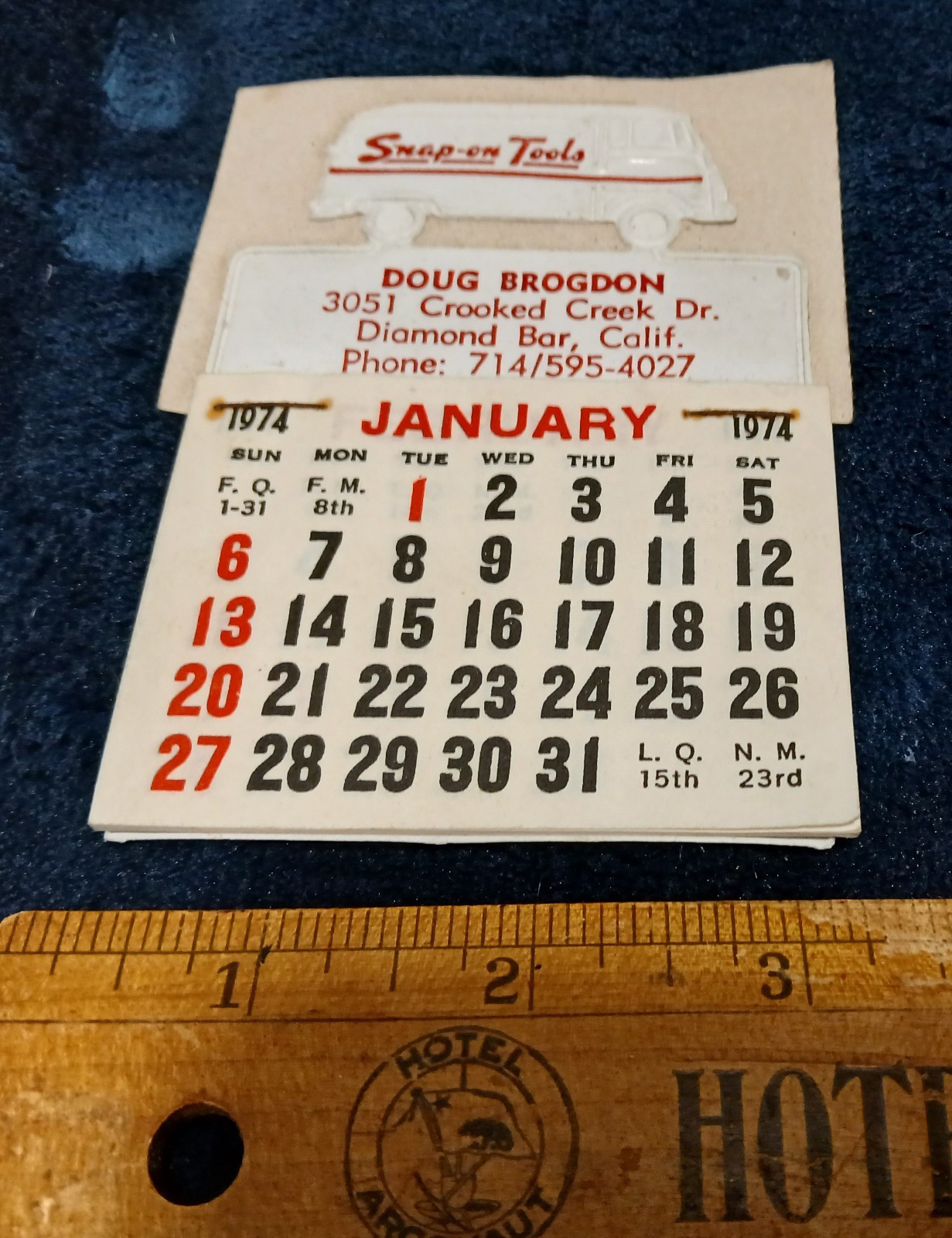 Vintage 1974 Snap On Tools Mini Stick On Advertising Calendar Diamond Bar Calif