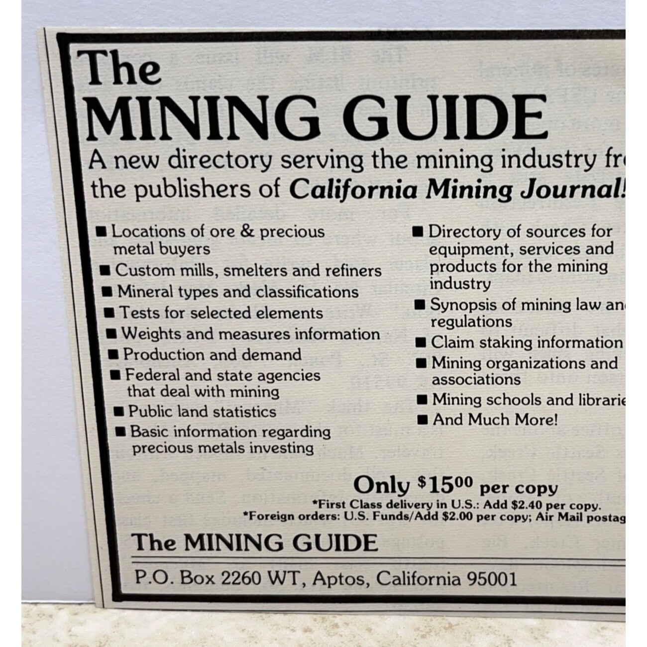 The Mining Guide Vintage Print Ad 1980s Gold Mining Aptos CA Mining Journal