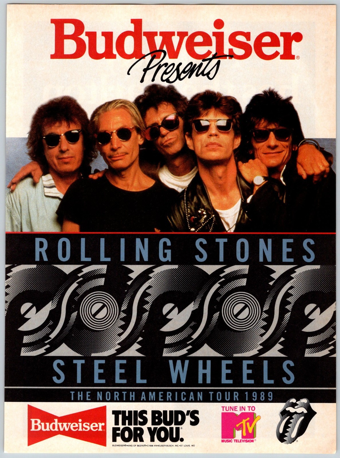 1989 BUDWEISER PRESENTS ROLLING STONES Vintage 8″X11″ Magazine Ad 1980’s HTN71