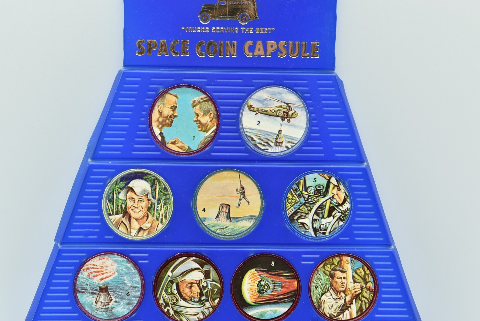 Gordon’s Potato Chips – SPACE MAGIC COINS IN CAPSULES x 3, 1960’s, Complete Set!