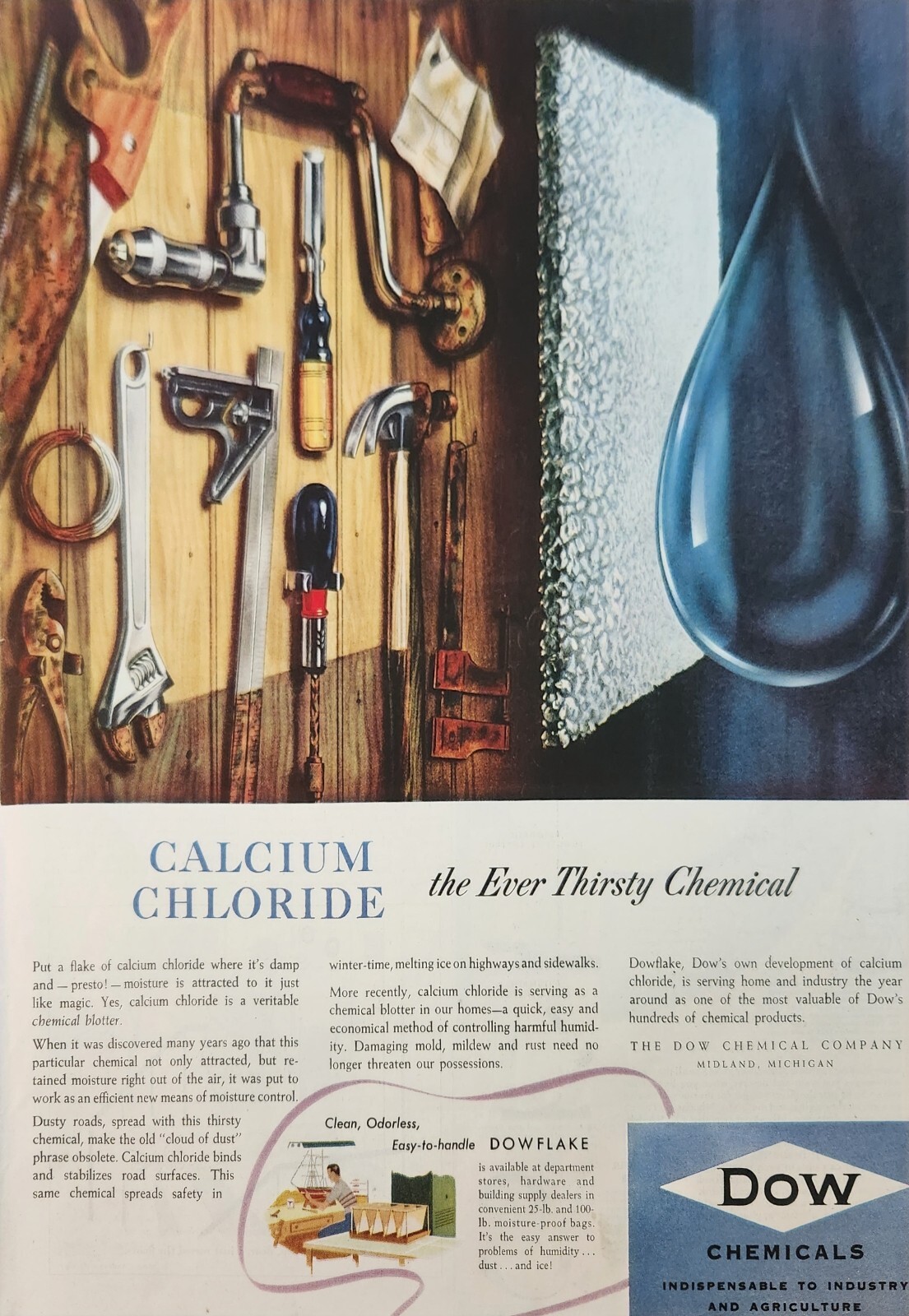 1950 Dow Chemicals indispensable Vintage Ad calcium chloride