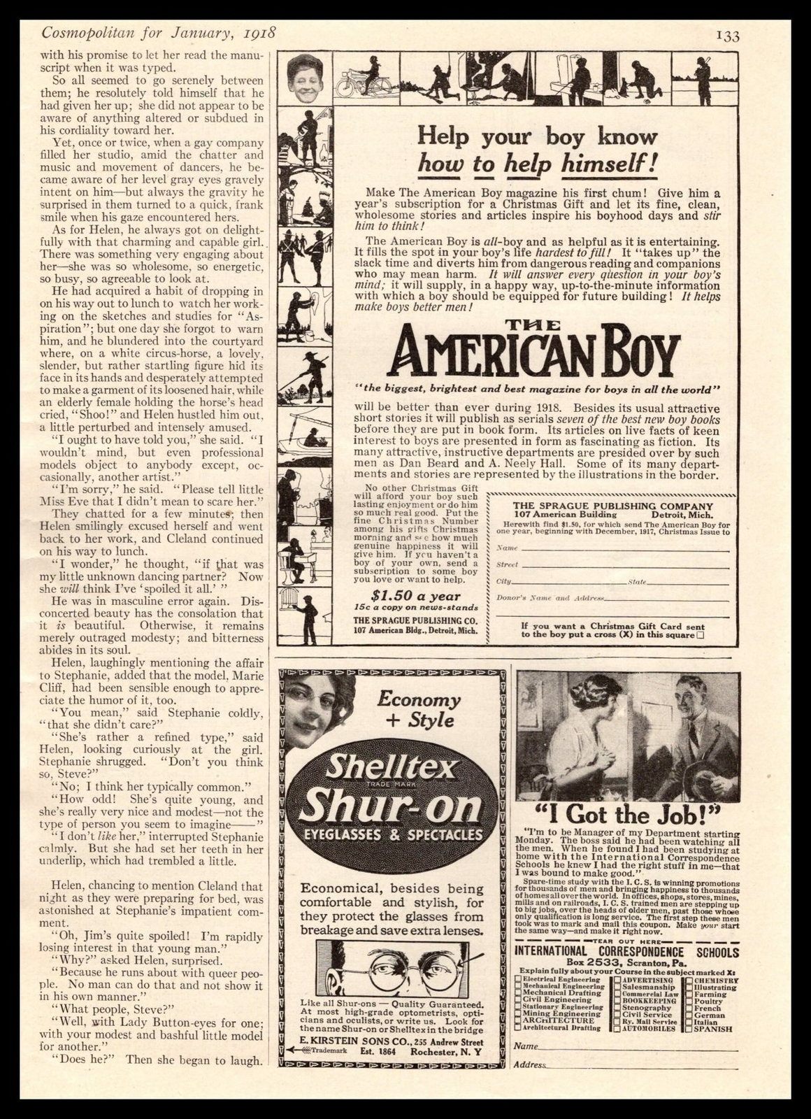 1918 Sprague Publishing Detroit The American Boy Magazine Offer Vintage Print Ad