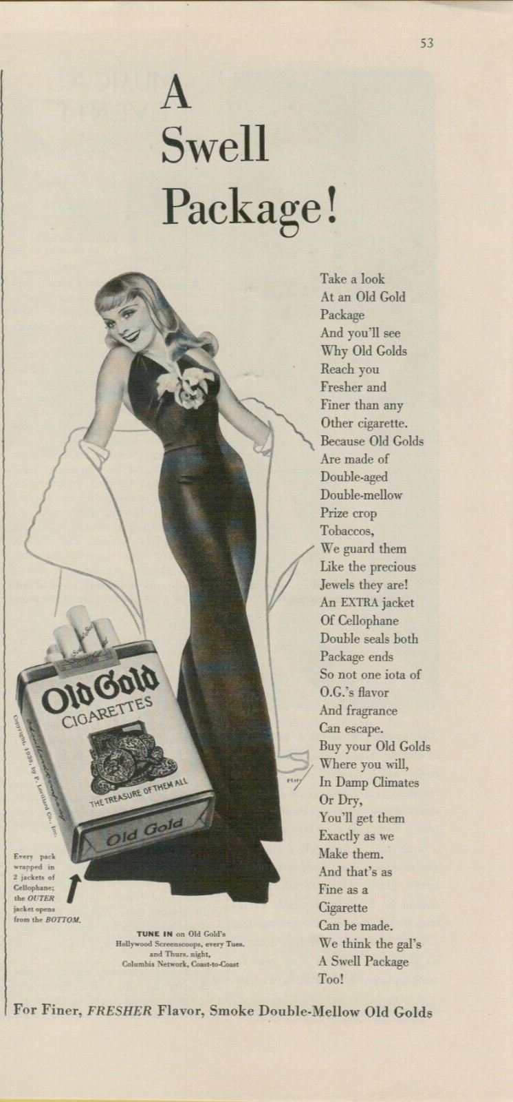 1938 Old Gold Cigarettes Package Prize Crop Tobacco A Swell PKG VINTAGE PRINT AD