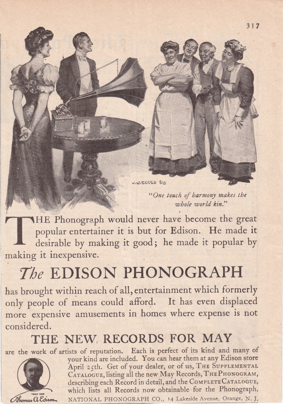 1908 Print Ad – The Edison Phonograph Co. J.J. Gould Photo Orange New Jersey
