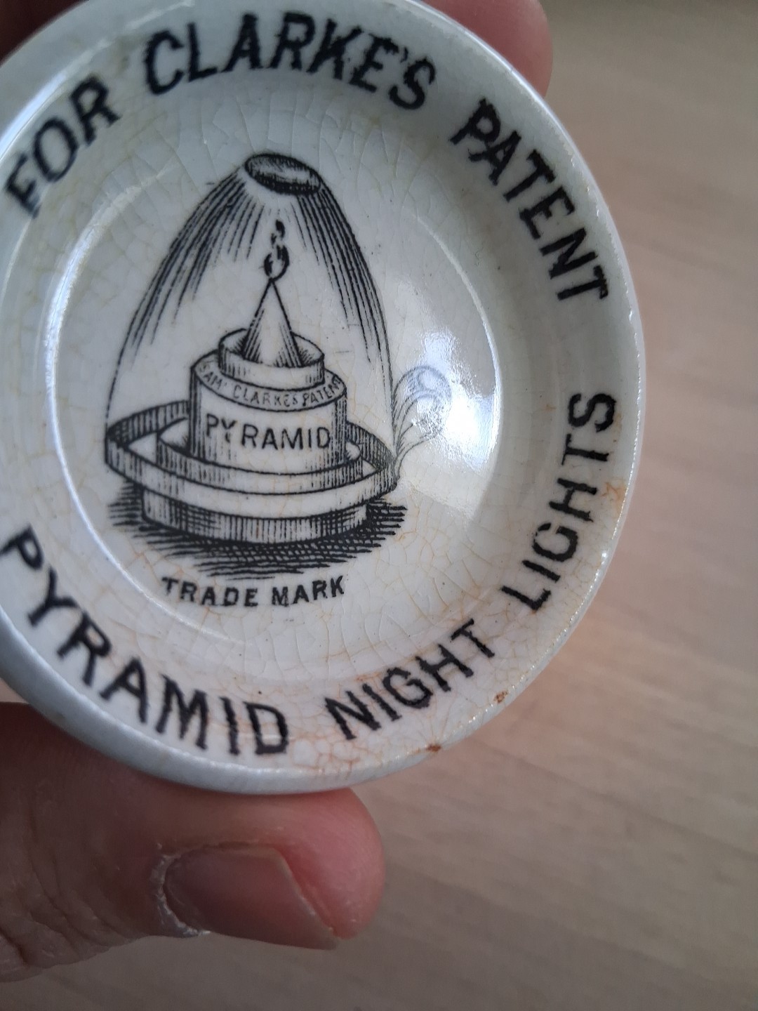 Early Ceramic Dish for Clarke’s Patent Pyramid Night Light Antique Lamp