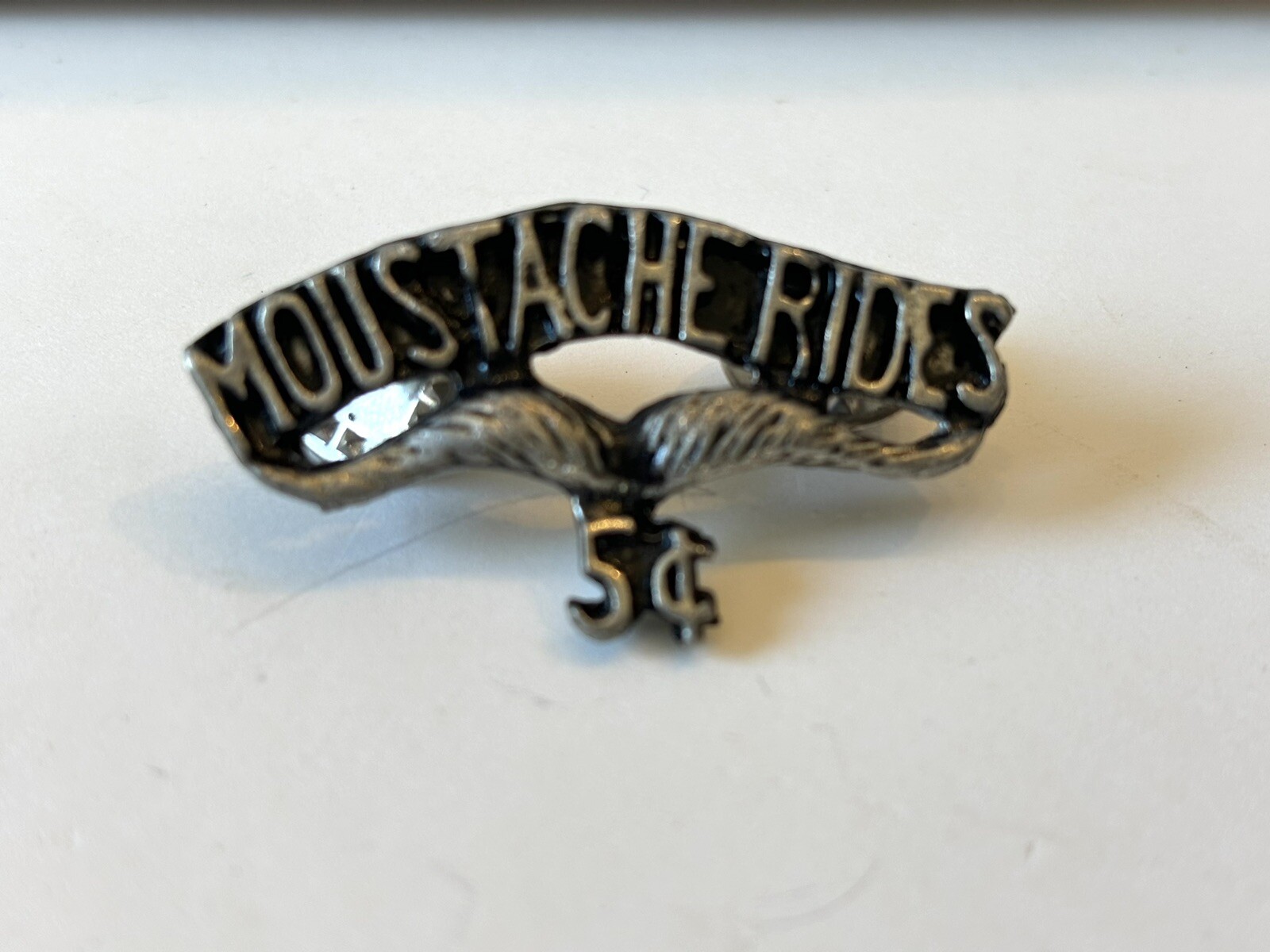 MUSTACHE RIDES 5 CENTS HARLEY MOTORCYCLE BIKER PEWTER METAL PIN