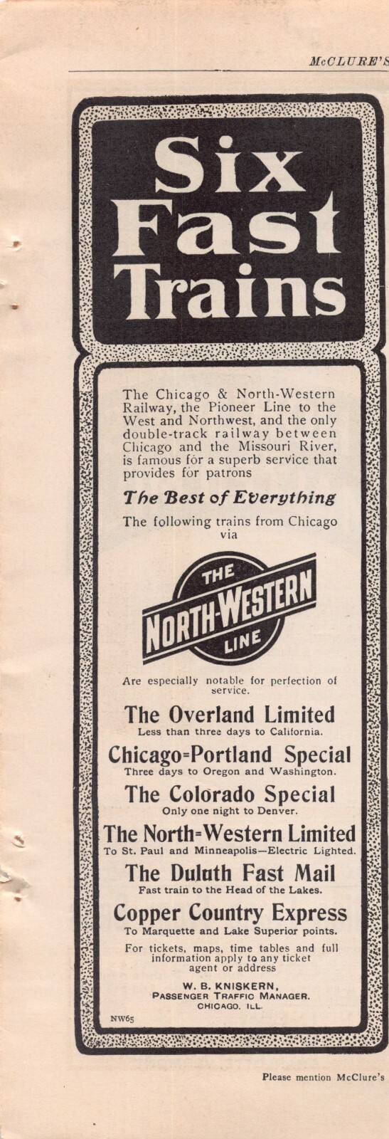 Six Fast Trains The North-Western Line Chicago IL 1903 Vintage Magazine Print Ad
