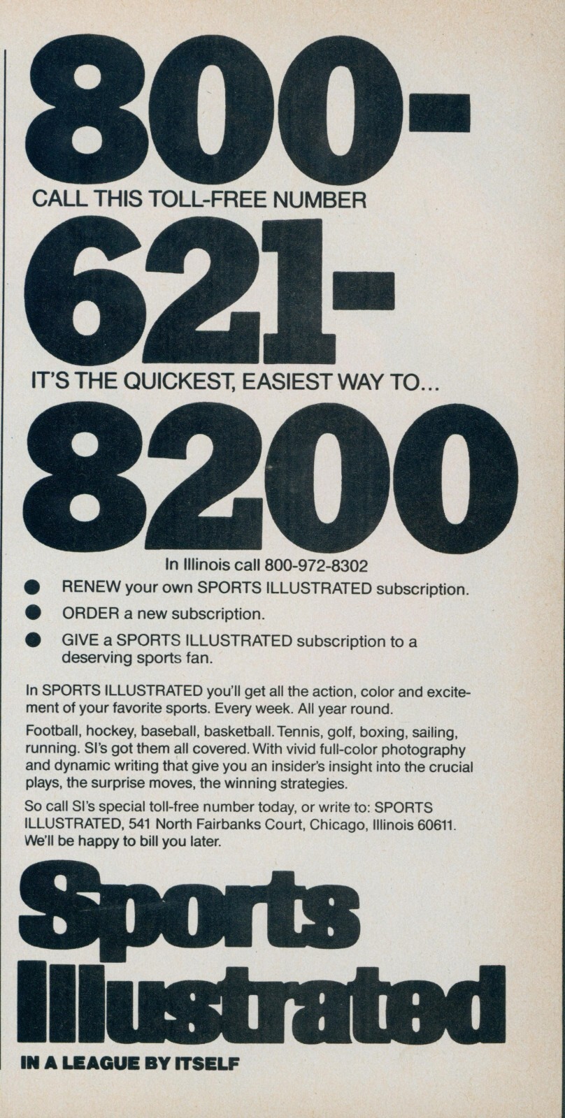 1979 Sports Illustrated 800 621 8200 Easy Renew Subscription Vtg Print Ad SI3
