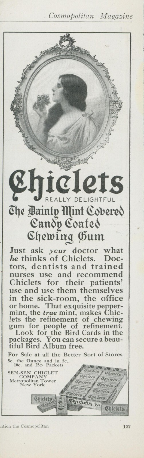 1912 Chiclets Dainty Mint Covered Candy Coated Chewing Gum Vtg Print Ad CO4