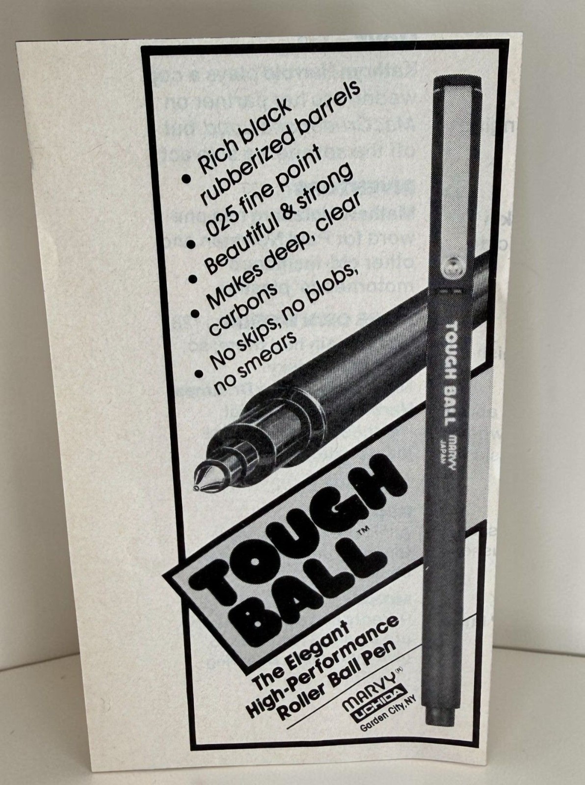 Tough Ball Vintage Print Ad 1980s Roller Ball Pen Marvy Garden City NY