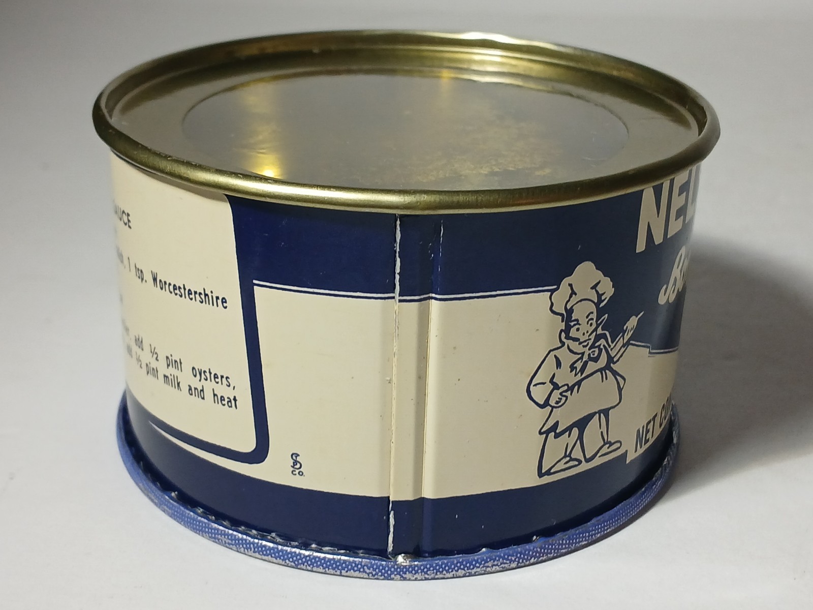 New 1960s Vintage Oyster Can Graphic Tin Can Lid Chef Graphic Bon Secour Alabama
