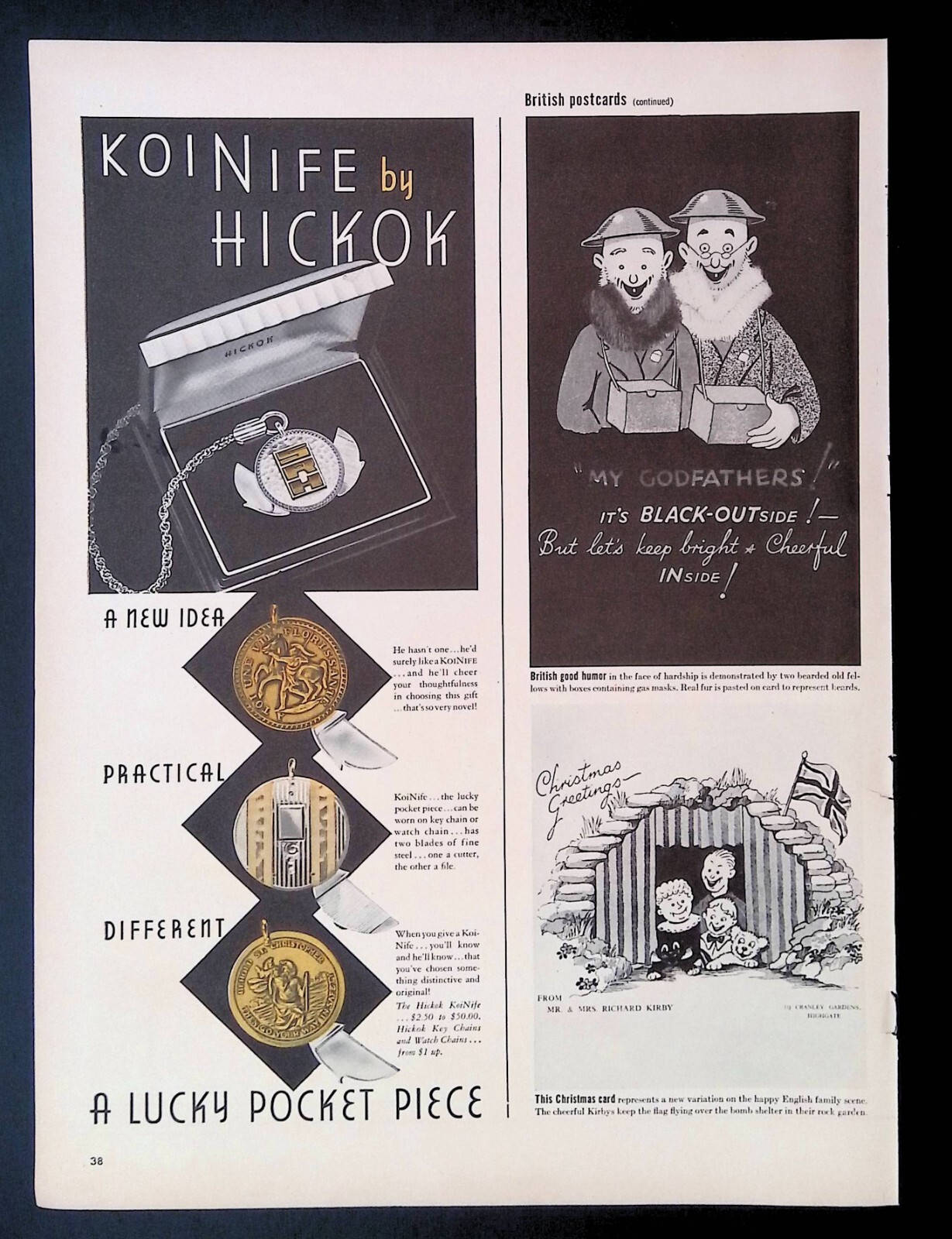 Print Ad 1930’s Hickok Koinife Pocket Piece Key Chains