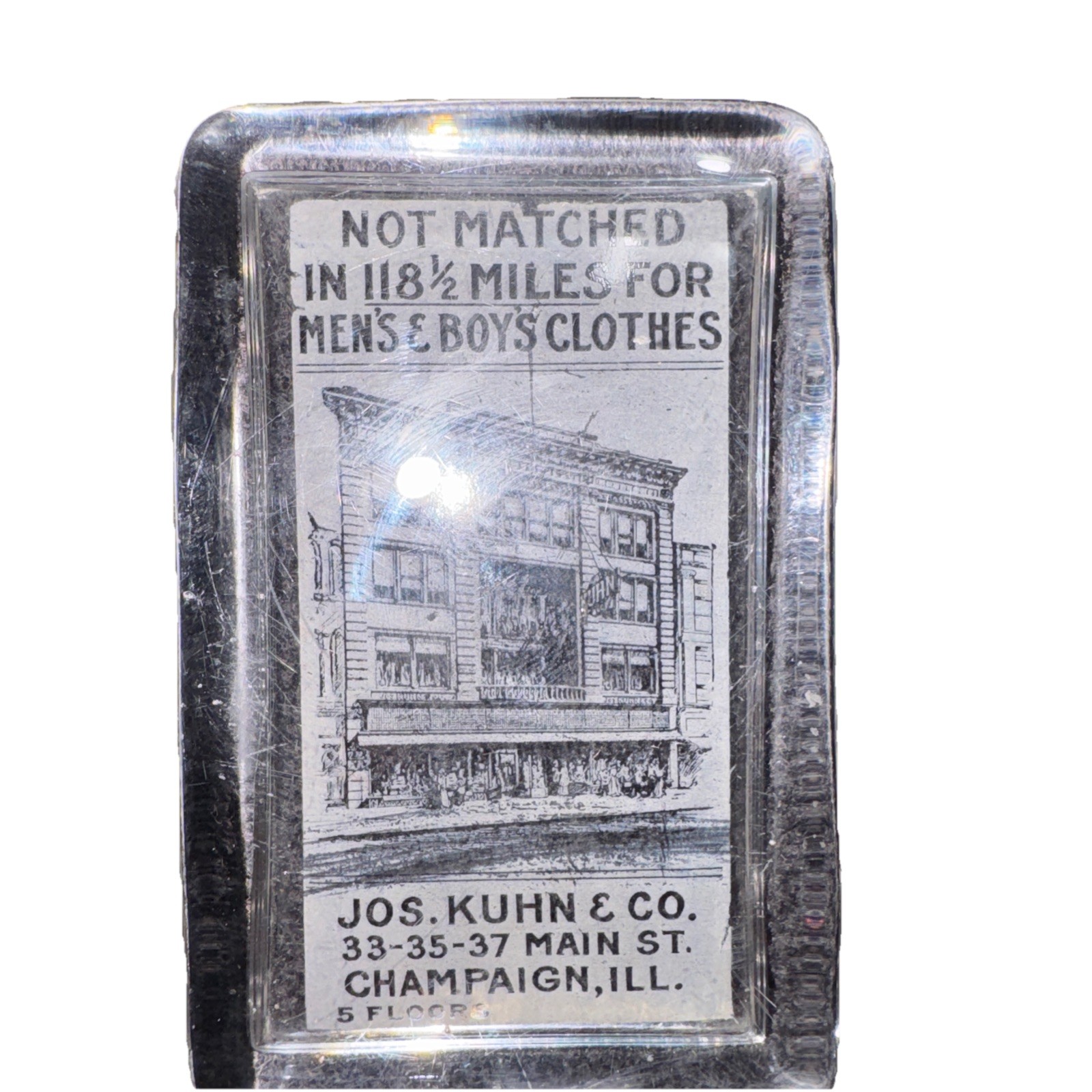 Antique Advertising Glass Paperweight JOS. KUHN & CO. As pictured